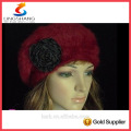 lingshang angora high quality knitted fashion winter girl crochet flower hats